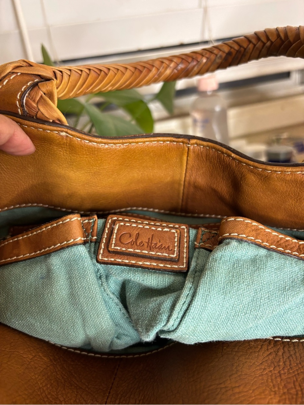 Cole Haan Woven Tan Tote with Braided Handles - Picture 9 of 10